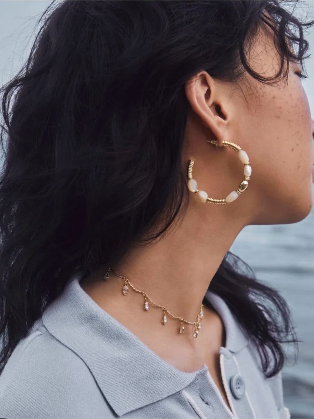 Kendra Scott Gold Hoop Earrings with White Beads